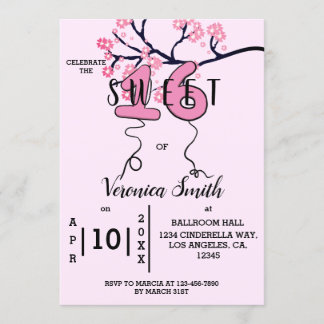 Cherry Blossom Sweet 16 Invitation