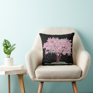 CHERRY BLOSSOMS ROSE ET NOIR JAUNE Oreiller