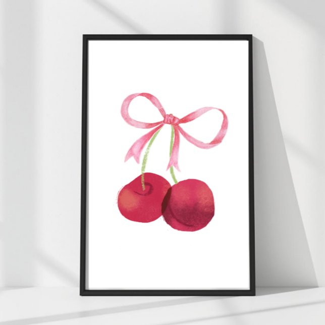Cherry & Bow – Œuvre d'art murale, Affiche 60 x 90 (Cherry & Bow Wall Art – Available in 24x36, 16x24, 12x18, 8x12 & 4x6. Perfect for nurseries, kitchen)