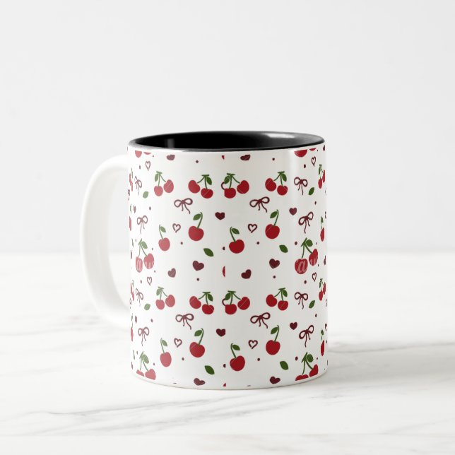 Cherry & Bow Pattern Coffee Mug  (Devant gauche)