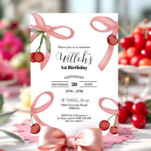 Cherry Coquette Bows Anniversaire Invitation