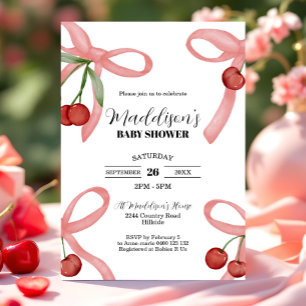 Cherry Coquette Bows Baby shower Invitation