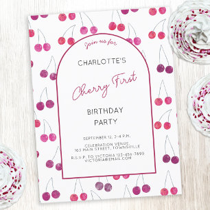 Cherry First Birthday Party Invitation