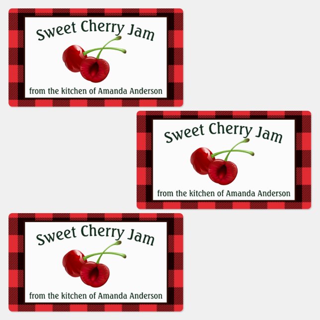 Cherry Jam Cherries Plaid Food Étiquette (Groupe)