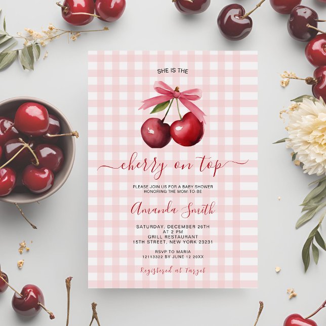 Cherry On Top avec Baby shower Bow Invitation (Créateur téléchargé)