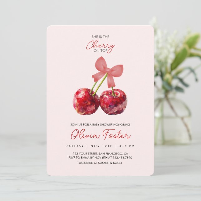 Cherry on Top Baby Girl Shower Invitation (Debout devant)