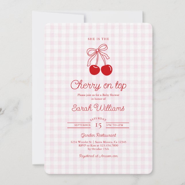 Cherry on Top Baby Shower Girl Invitation (Devant)