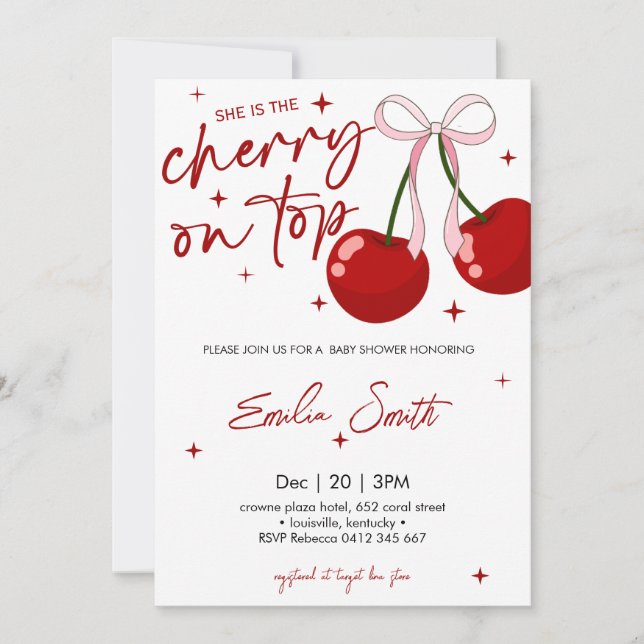 Cherry on Top Baby shower Invitation (Devant)
