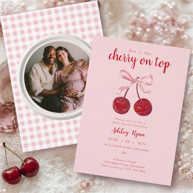 Cherry on Top Baby Shower Invitation with Photo (Créateur téléchargé)