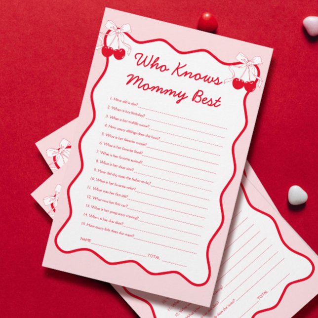 Cherry On Top Baby shower Jeu Qui Connaît Maman (Créateur téléchargé)