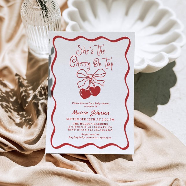 Cherry On Top Coquette Baby shower Invitation (Créateur téléchargé)