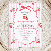 Cherry On Top Fille 1er Anniversaire Invitation