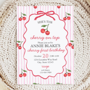 Cherry On Top Fille 1er Anniversaire Invitation