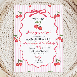 Cherry On Top Fille 1er Anniversaire Invitation
