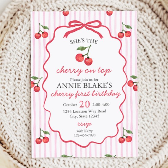Cherry On Top Fille 1er Anniversaire Invitation (Créateur téléchargé)