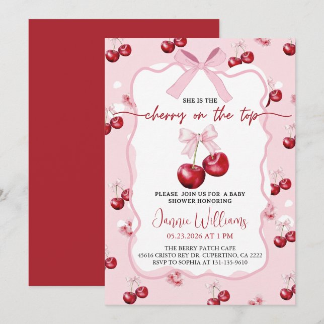 Cherry On Top Girl Baby Shower Invitation (Devant / Derrière)