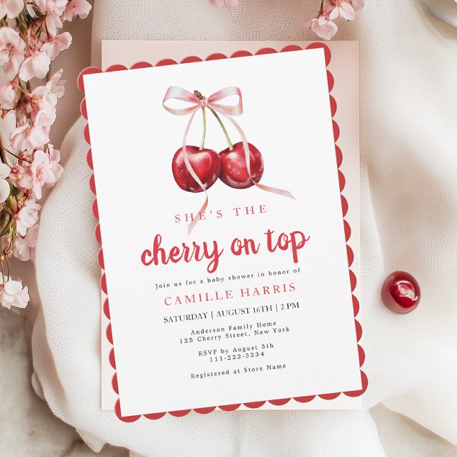 Cherry on Top Girl Baby shower Invitation (Créateur téléchargé)