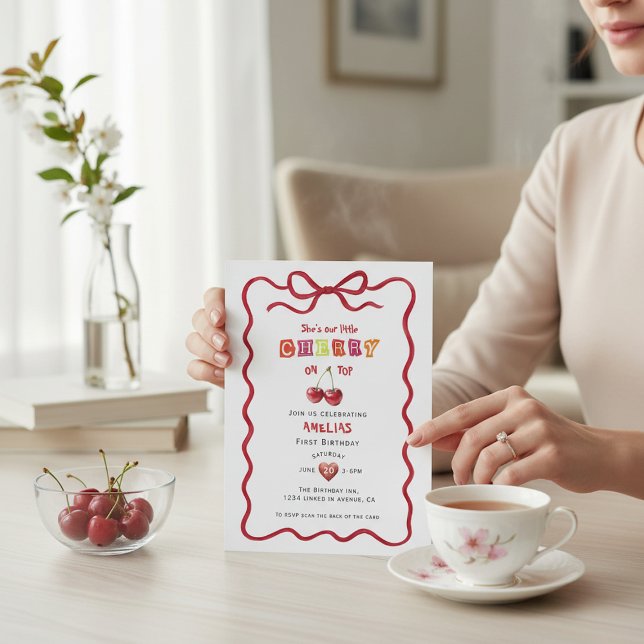 Cherry On Top Watercolor First Birthday Invitation (Créateur téléchargé)