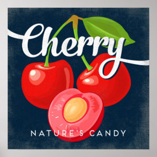 Cherry Poster Étiquette Vintage Fruit