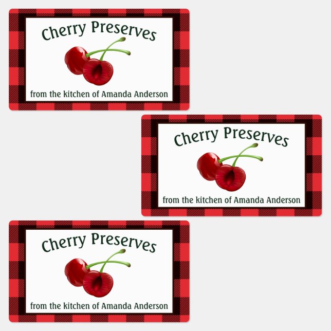 Cherry Preserve Cerises Plaid Étiquette alimentair (Groupe)