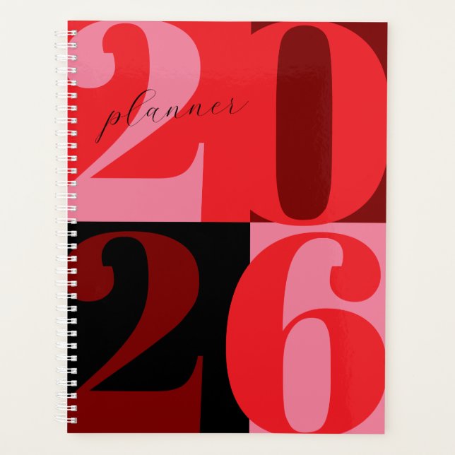Cherry Red Bold Year Color Block Planner (Devant)