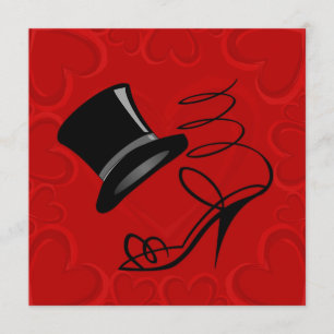 Cherry Red Hearts Top Hat et High Heels Invitation