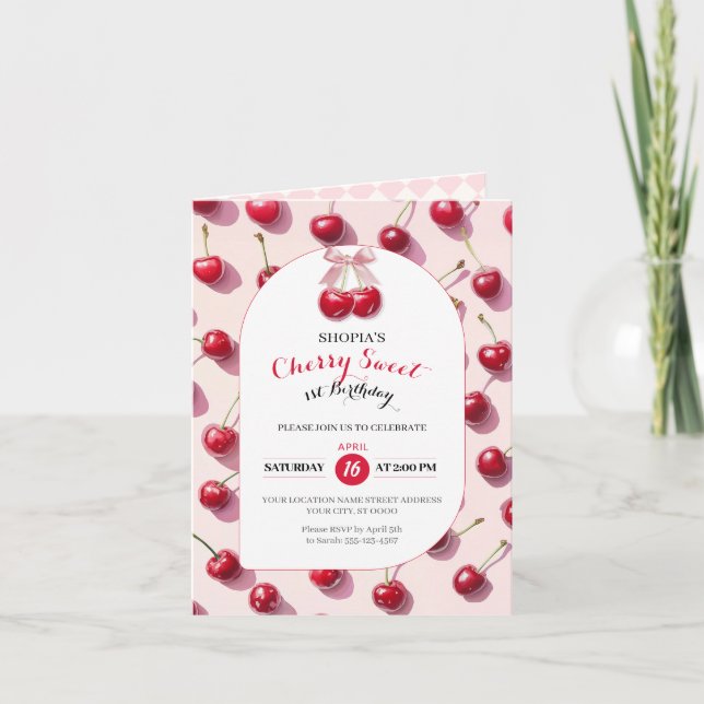 Cherry Sweet 1er Anniversaire Invitation pliée (Devant)