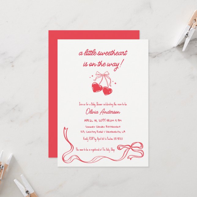 Cherry sweetheart Baby Shower Invitation (Devant/Arrière en situation)