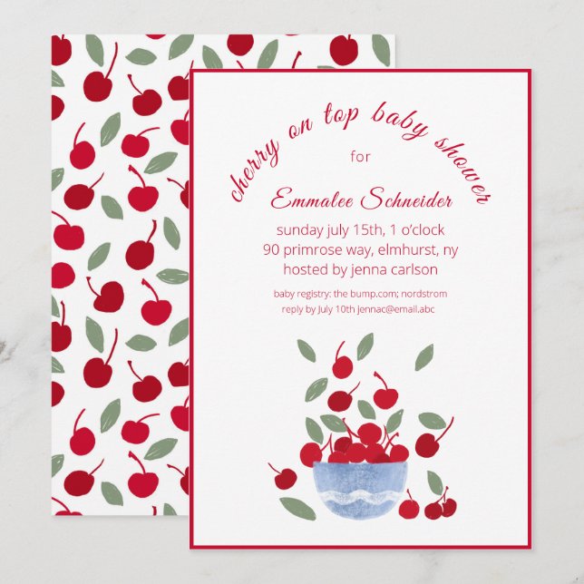 Cherry Thème Aquarelle Baby shower Invitation (Devant / Derrière)