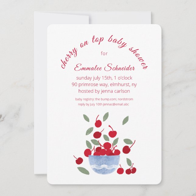Cherry Thème Aquarelle Baby shower Invitation (Devant)