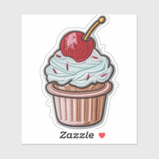 Cherry-Topped Cupcake Custom-Cut Vinyl Sticker