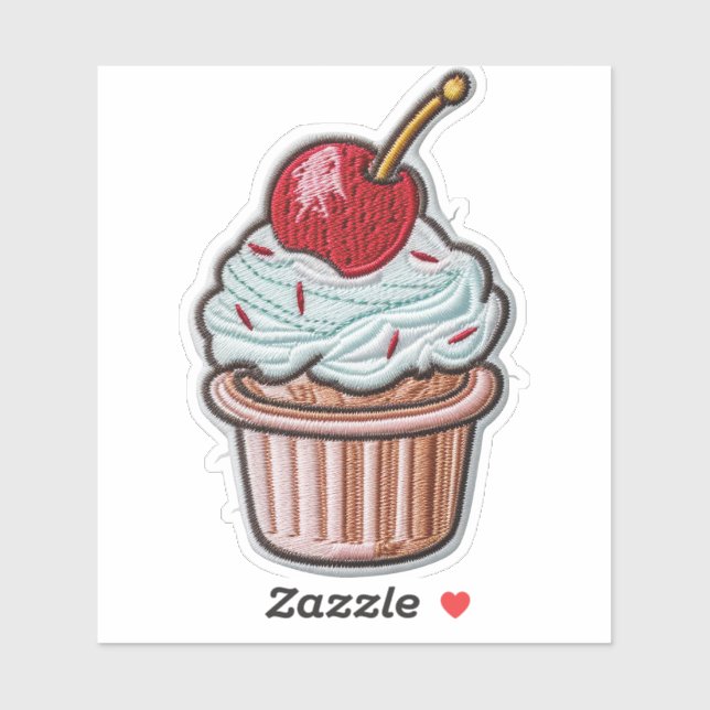 Cherry-Topped Cupcake Custom-Cut Vinyl Sticker (Feuille)