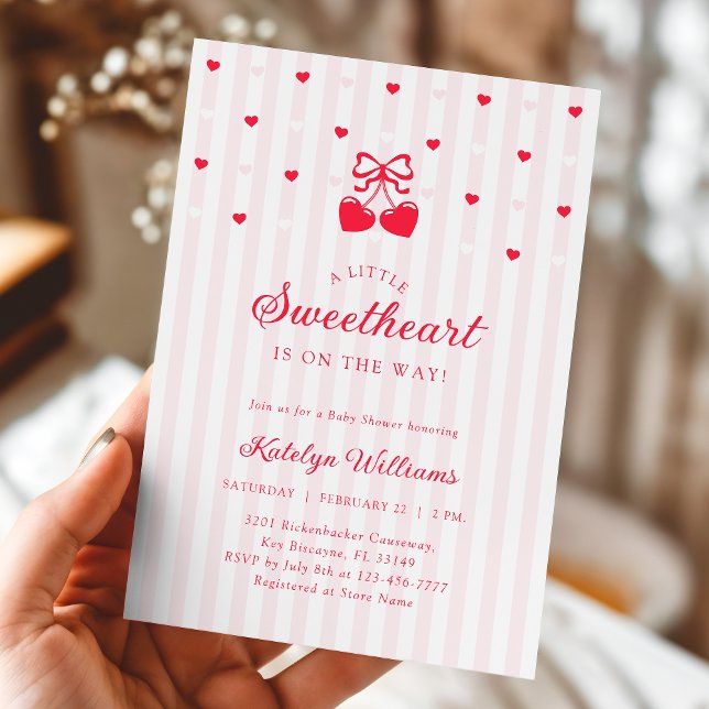 Cherry Valentine Bow Baby Shower Invitation (Créateur téléchargé)