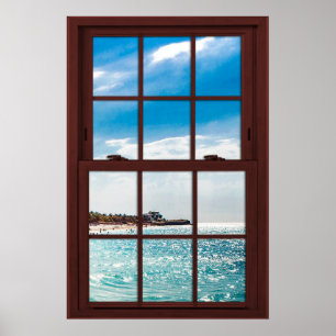 Cherry Wood Picture Caribean View Poster