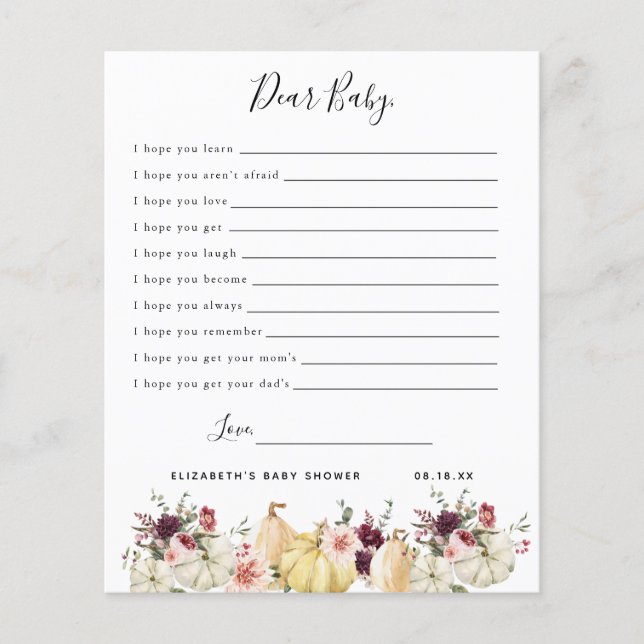 Chers voeux de bébé | Jeu Baby shower (Devant)