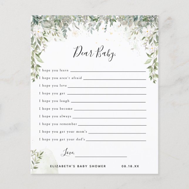 Chers voeux de bébé | Jeu Baby shower (Devant)