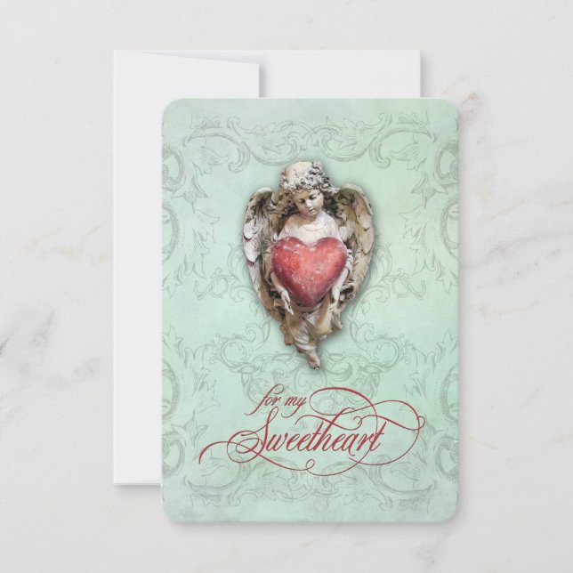 Cherub romantique vintage avec Coeur et Sonnet (Devant)