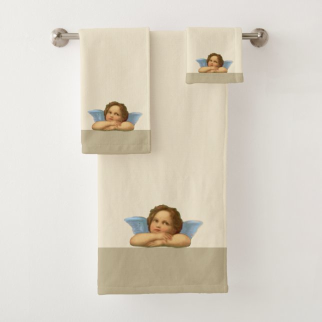 Chérubin stylé de Raphaël sur serviettes de bain b (En situation)