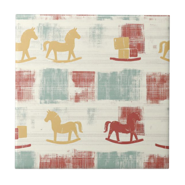 Cheval à Bascule Shabby Chic Motif Carreaux (Devant)