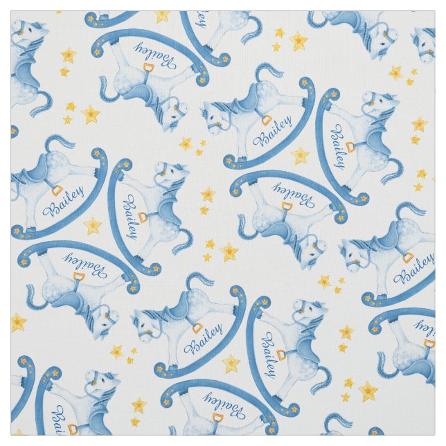 Cheval à roche bleu garçons nom tissu de pépinière (Échantillon)