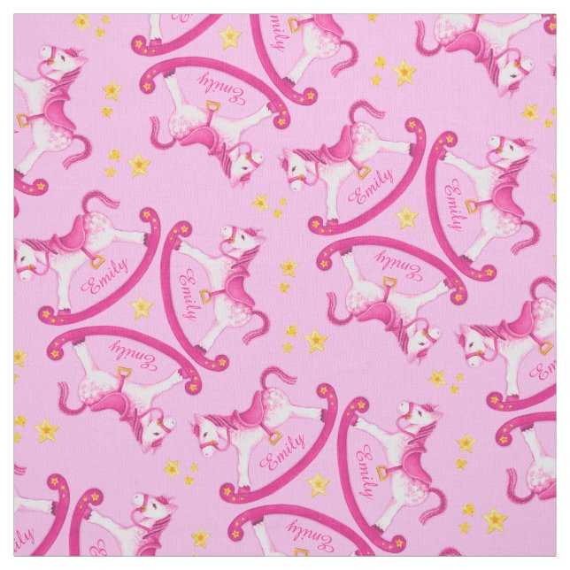 Cheval à roche rose filles nom tissu de pépinière (Échantillon)