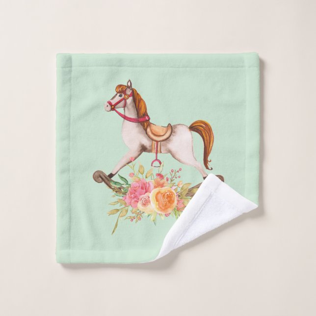 Cheval à roche vintage avec Bouquet floral (Gant de toilette)