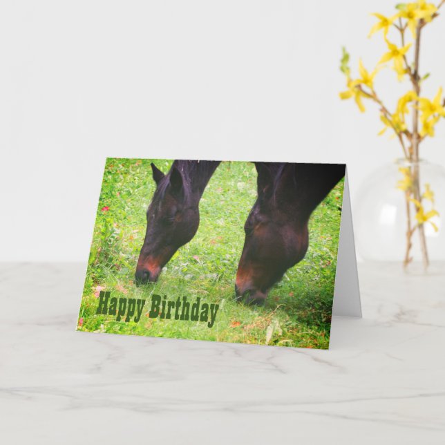 Cheval Amis Pâturage Animal Carte Anniversaire (Fleur jaune)