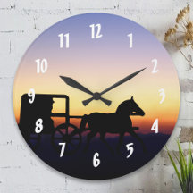 Cheval amish et horloge murale avec des erreurs