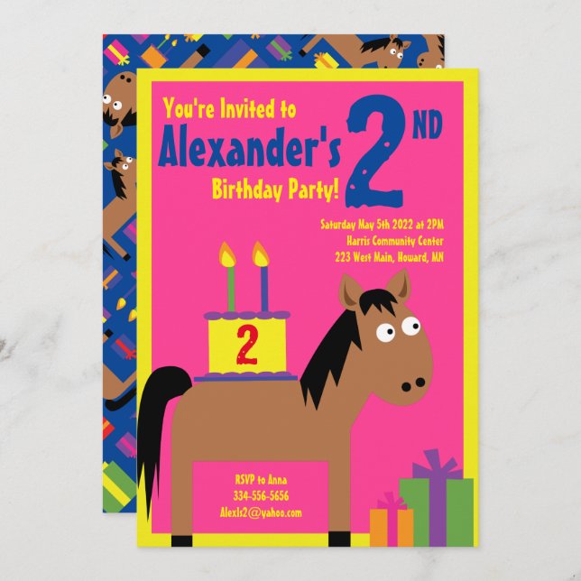 Cheval Animal Enfant's Birthday Party Invitations (Devant / Derrière)