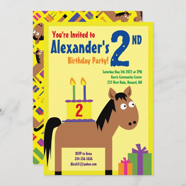 Cheval Animal Enfant's Birthday Party Invitations (Devant / Derrière)