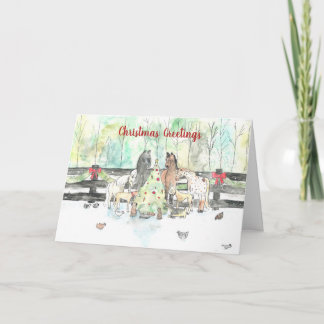 Cheval Animaux de ferme Carte de Noël Poulets Chèv