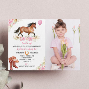 Cheval Anniversaire Photo Invitation Cowgirl