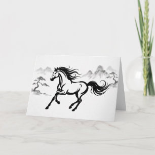 Cheval au Galop Sumi-E Encre   Carte de Vœux Artis
