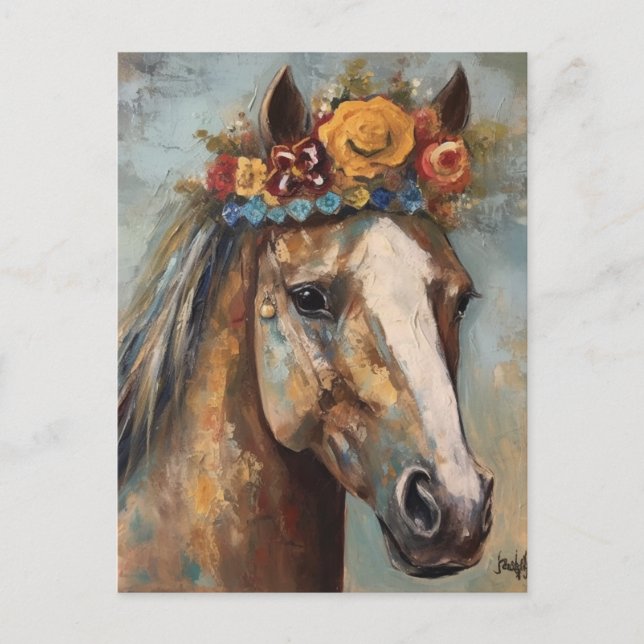 Cheval avec une carte postale de Couronne florale (Devant)